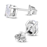 5x7mm Oval Prong-Set Clear CZ Sterling Silver Stud Earrings - e446